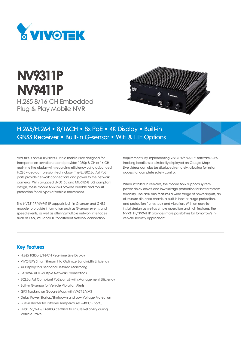 Page 1 de la notice Fiche technique Vivotek NV9411P