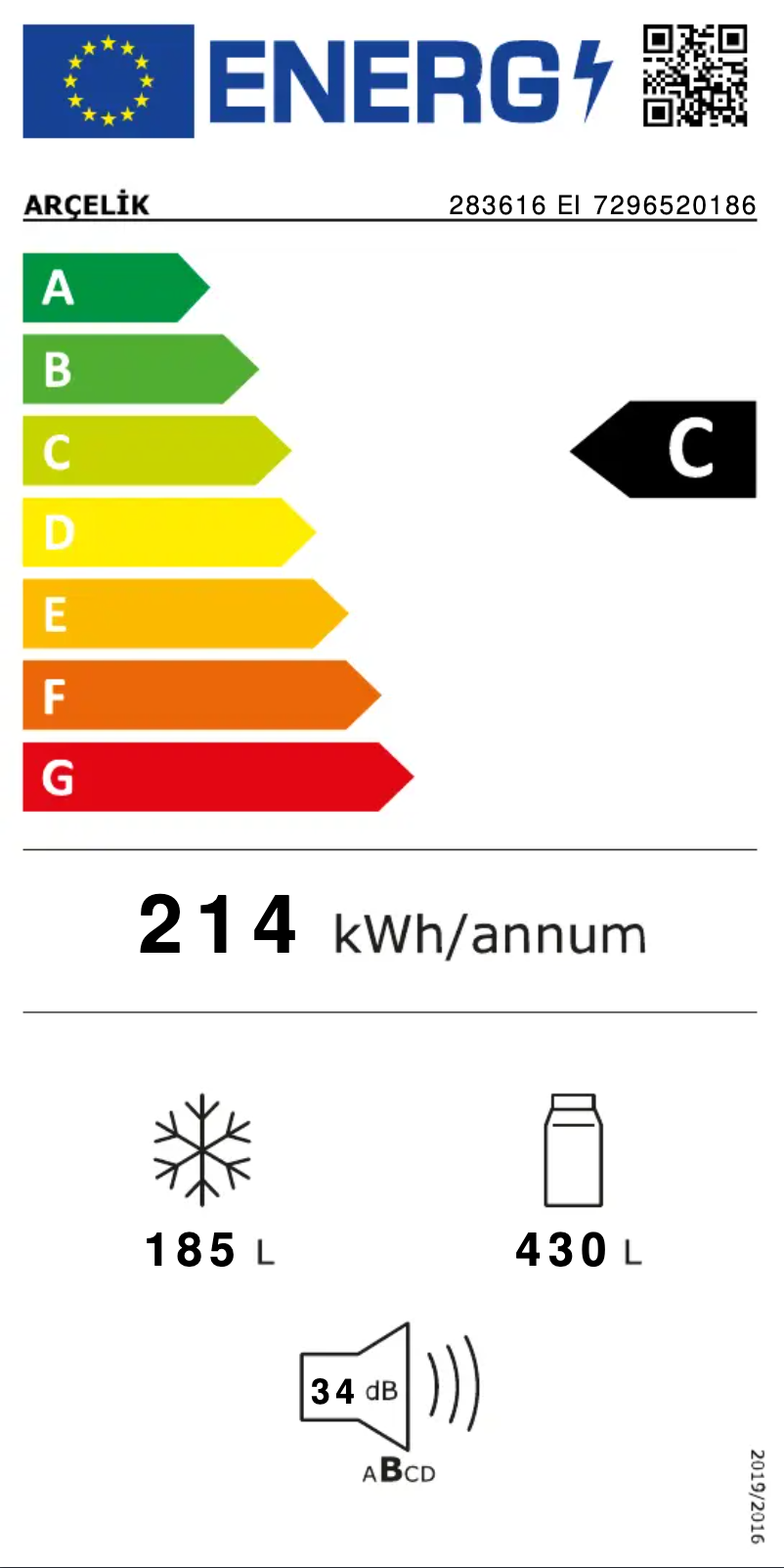 Page n°1 - Label énergétique Arçelik 283616 EI