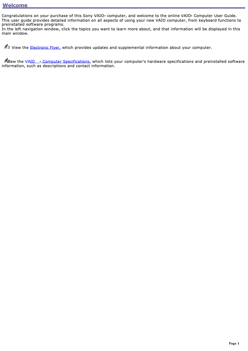 Page 1 de la notice Manuel utilisateur Sony Vaio PCG-GRX770