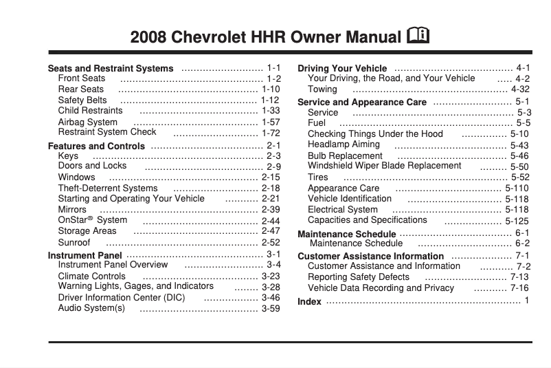 Página 1 del manual Manual de usuario Chevrolet HHR (2008)