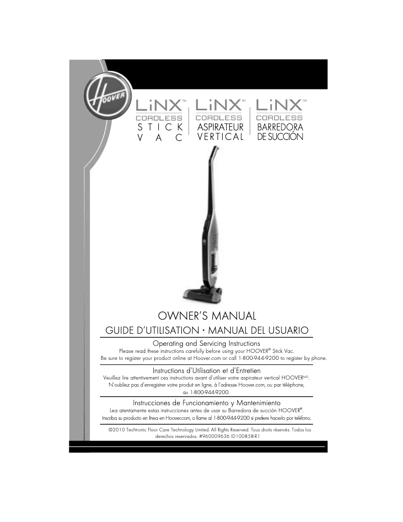 Page 1 of the manual User Manual Hoover LiNX BH50010W