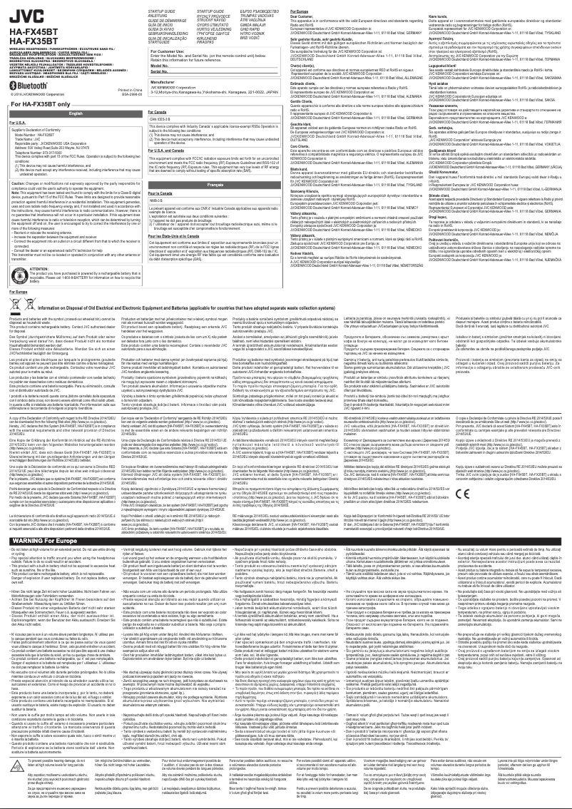 Imagen de la primera página del manual del dispositivo HA-FX35BT