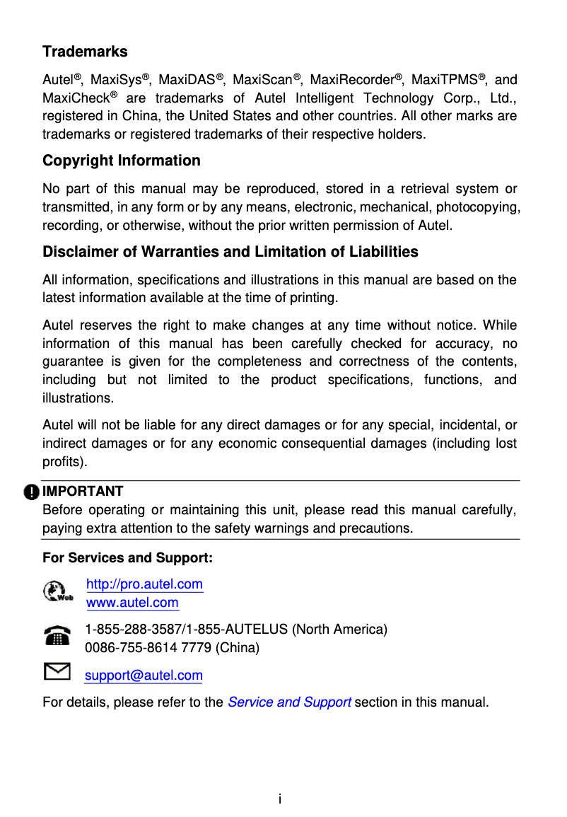 Page n°1 - Manuel utilisateur Autel MaxiLink ML319