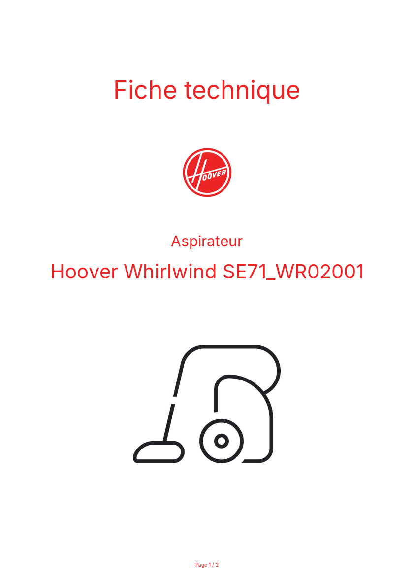 Page n°1 - Fiche technique Hoover Whirlwind SE71_WR02001
