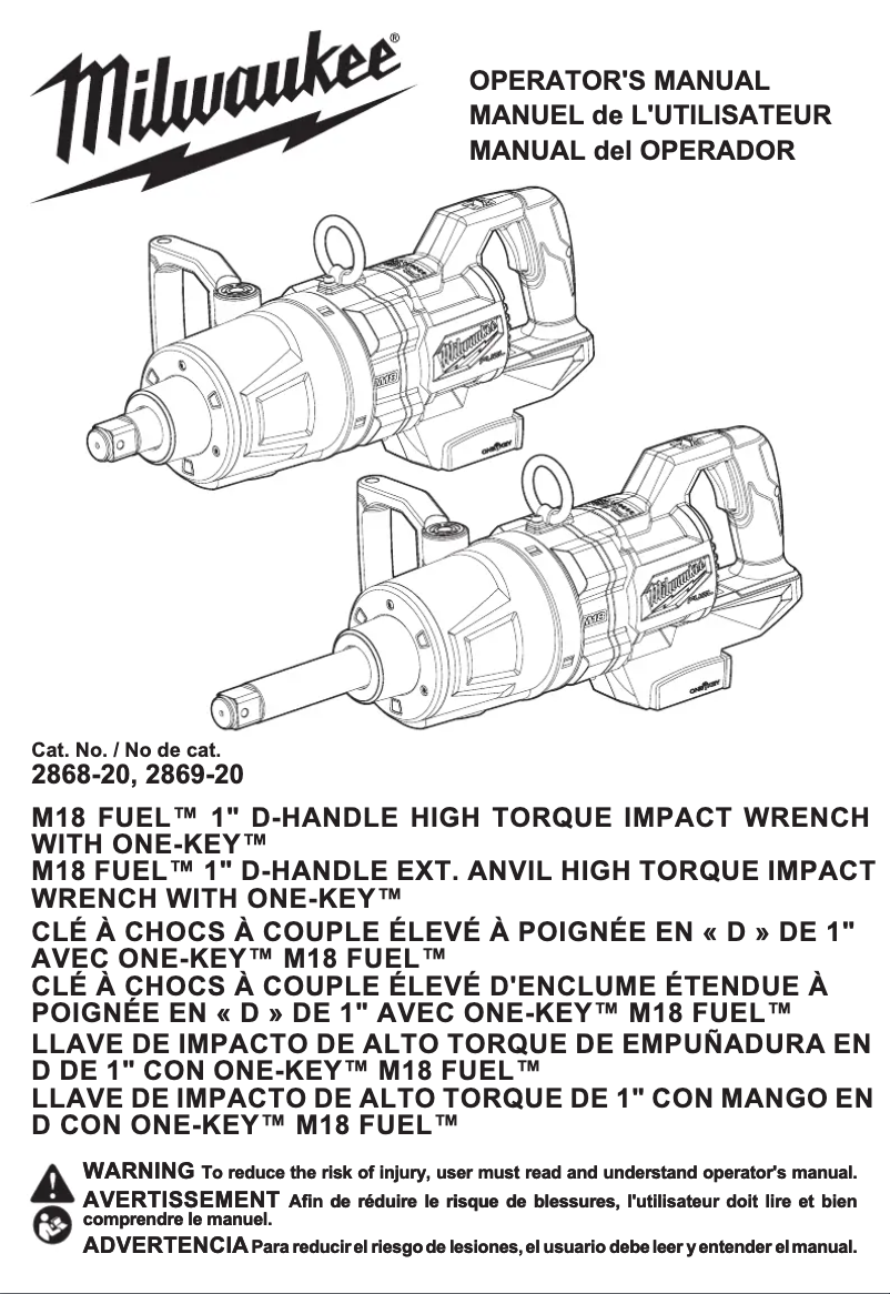 Page n°1 - Manuel utilisateur Milwaukee 2868-20