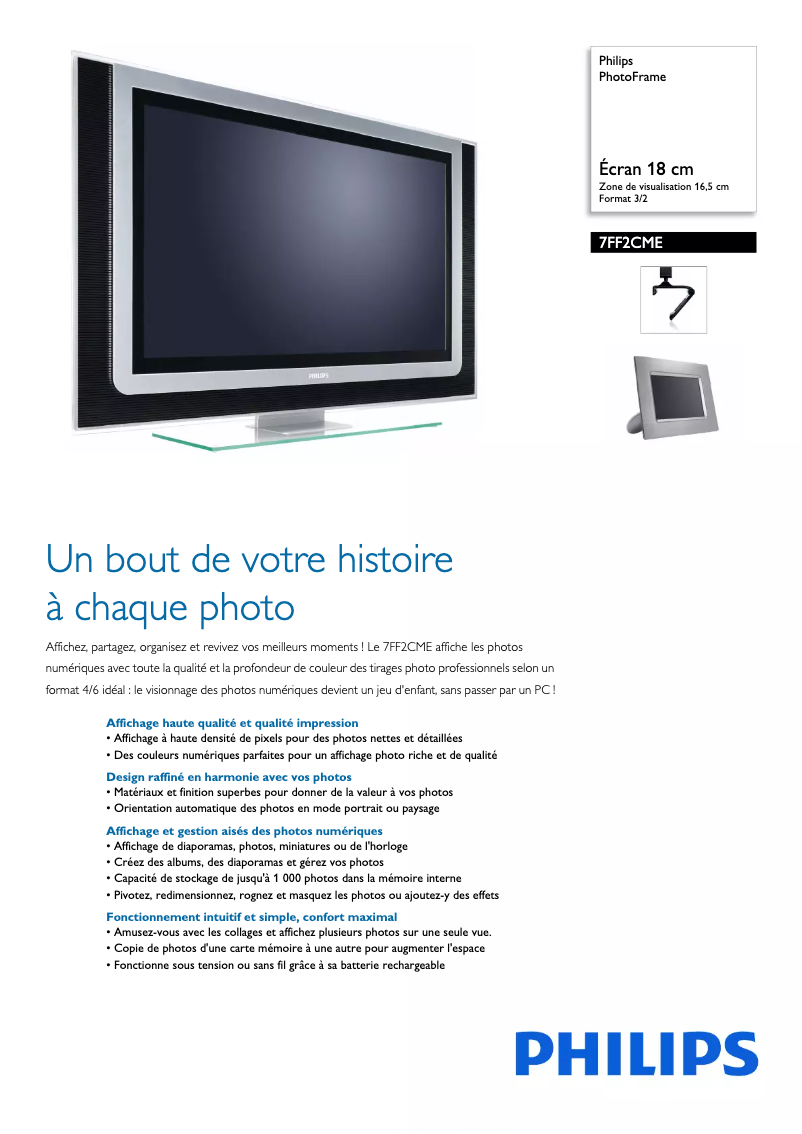 Page 1 de la notice Fiche technique Philips 7FF2CME