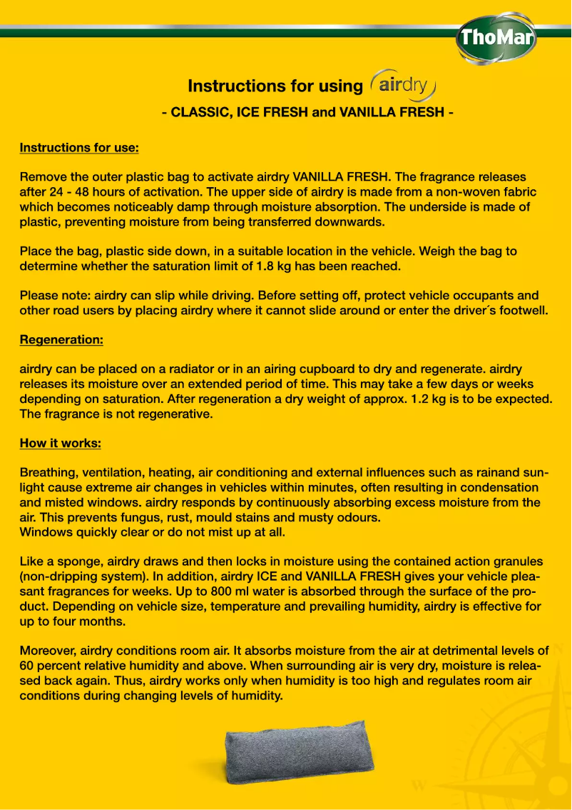 Page 1 de la notice Manuel utilisateur ThoMar airdry Classic