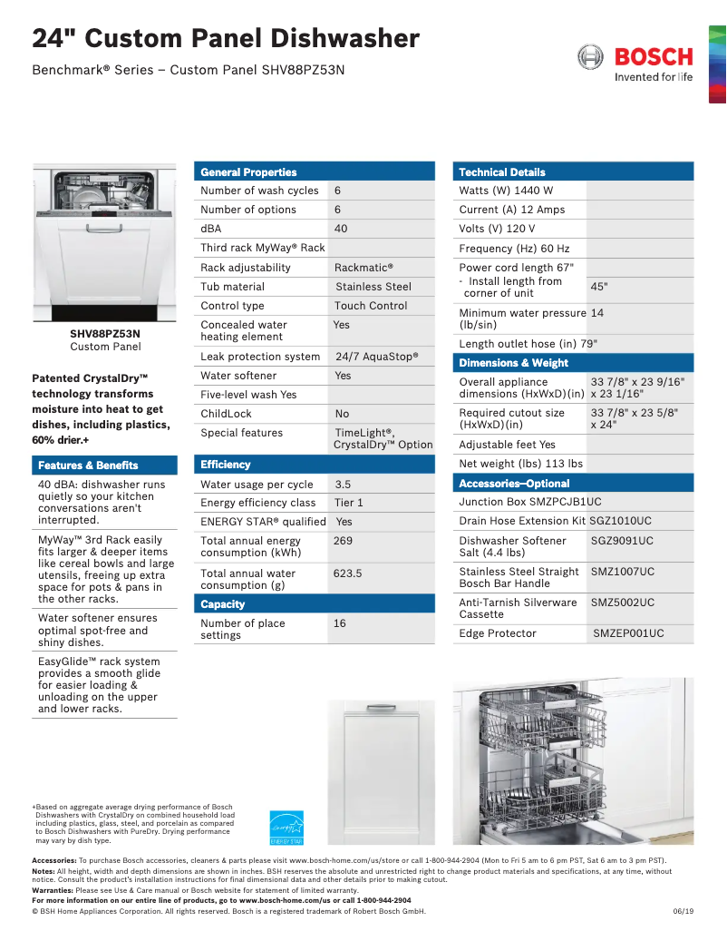 Page n°1 - Fiche technique Bosch SHV88PZ53N