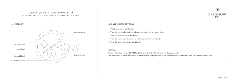 Page 1 de la notice Manuel utilisateur Earnshaw Cornwall ES-8060-04