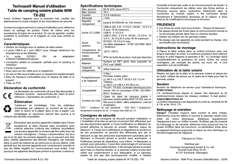Page 1 de la notice Manuel utilisateur Technaxx TX-252
