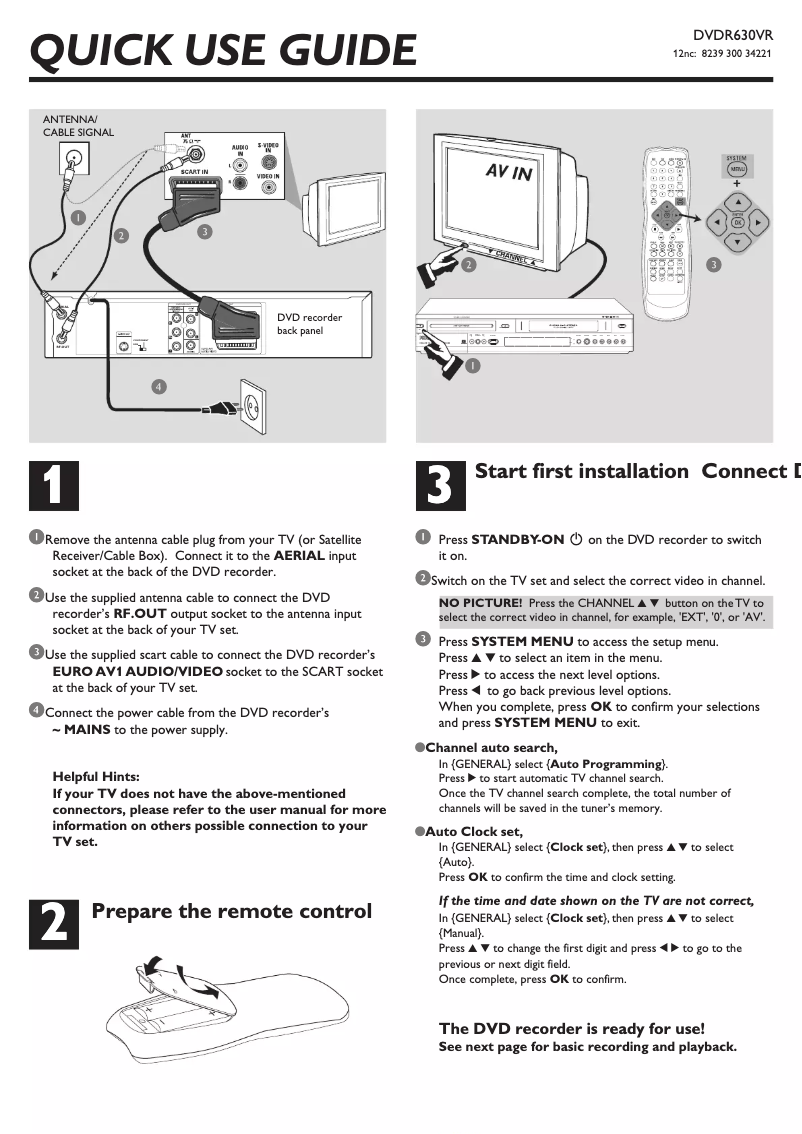 Image de la première page du manuel de l'appareil DVDR630VR