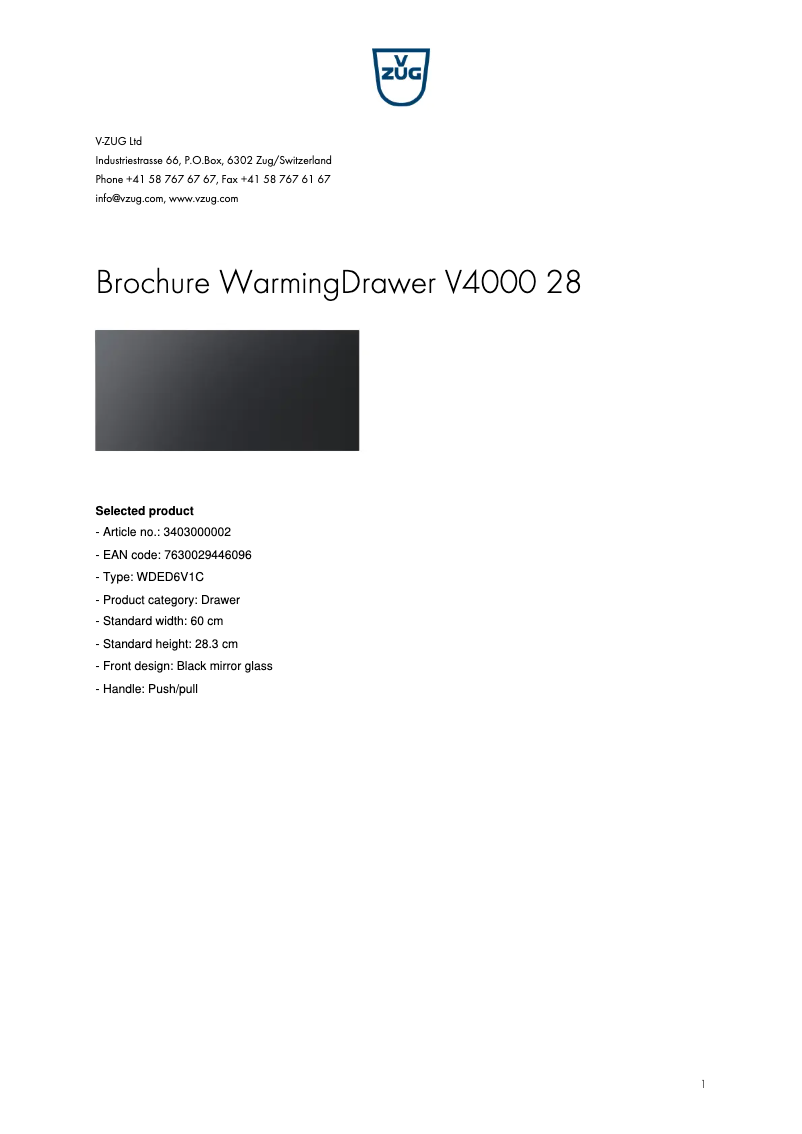 Image de la première page du manuel de l'appareil WarmingDrawer V4000 28