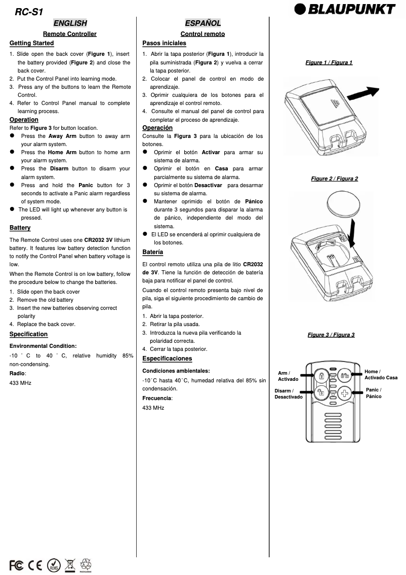 Page 1 de la notice Manuel utilisateur Blaupunkt RC-S1
