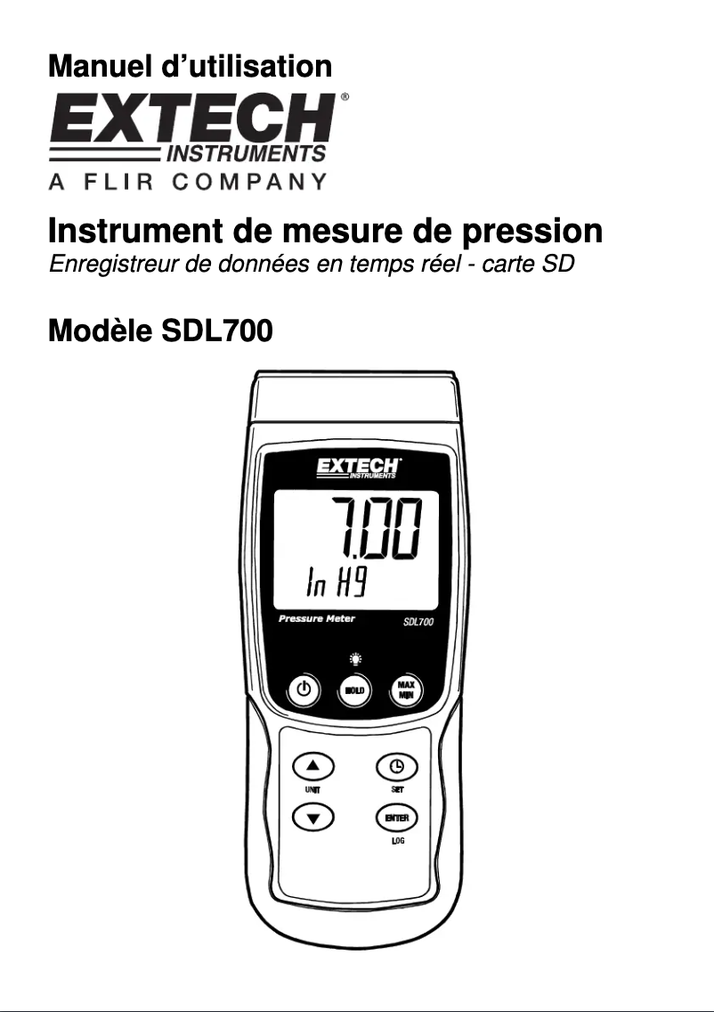 Page 1 de la notice Manuel utilisateur Extech SDL700