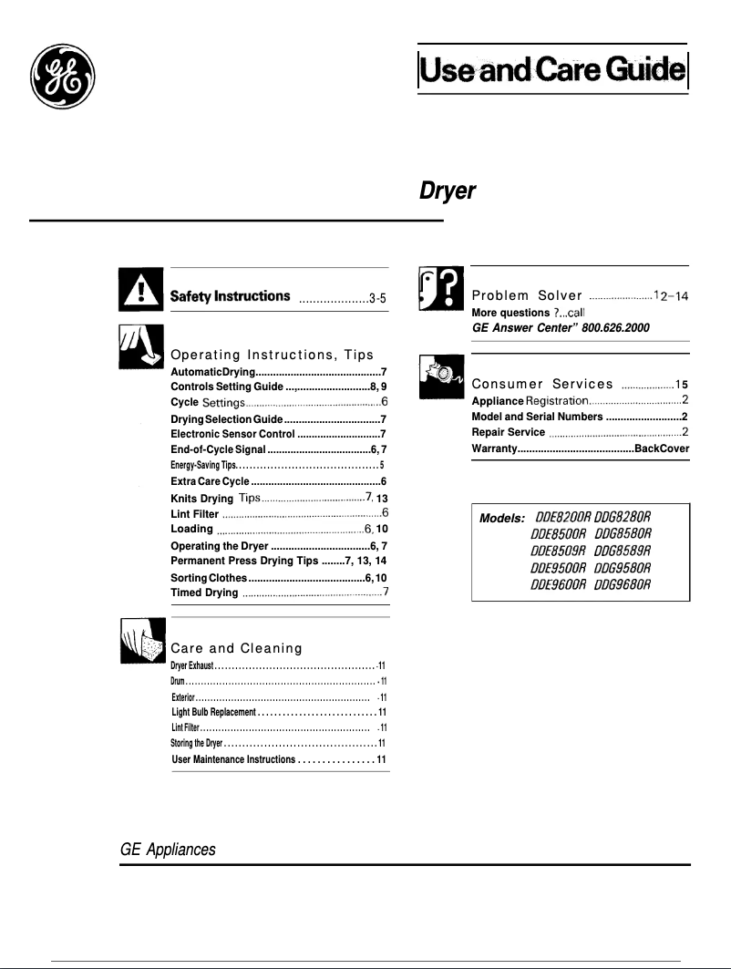 Page n°1 - Manuel utilisateur GE DDE9500R
