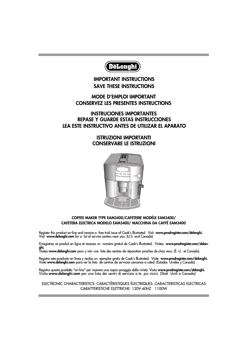 Page n°1 - Manuel utilisateur DeLonghi Magnifica ESAM 3400