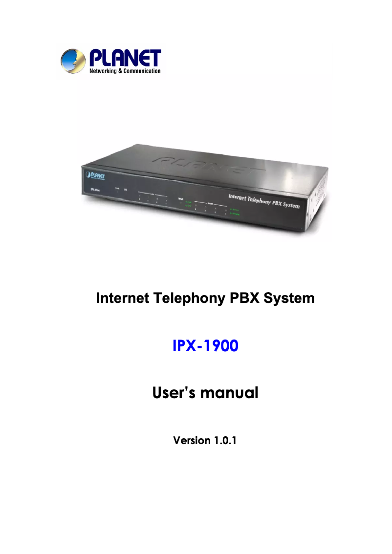 Page 1 de la notice Manuel utilisateur Planet IPX-1900