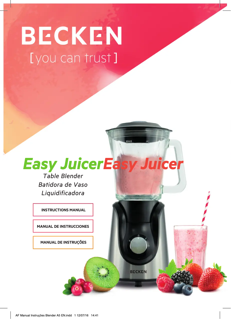 Page 1 de la notice Manuel utilisateur Becken BTB2312