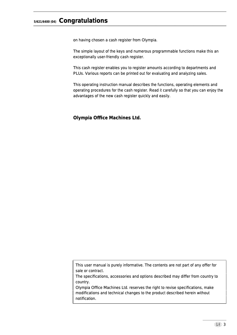 Página 1 del manual Manual de usuario Olympia CM 726