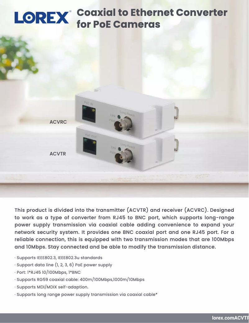 Página 1 del manual Ficha técnica Lorex ACVRC