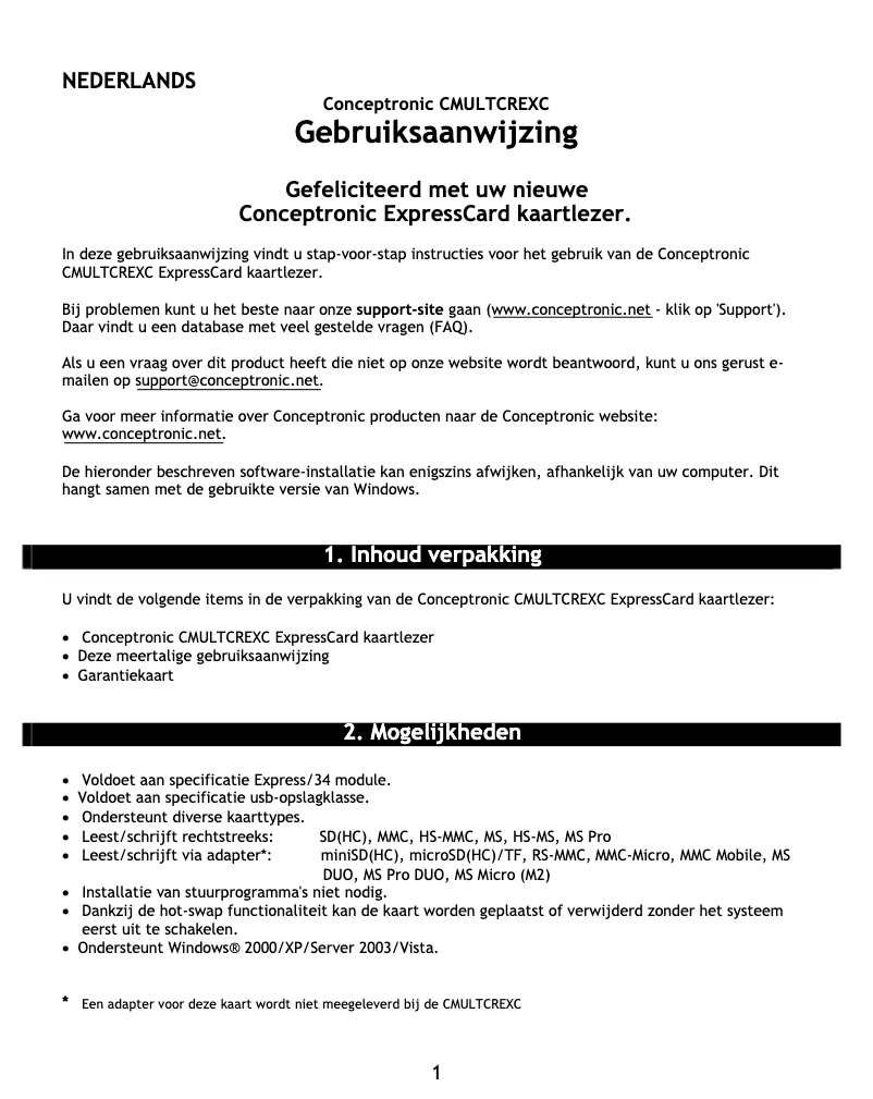 Page 1 de la notice Manuel utilisateur Conceptronic CMULTCREXC