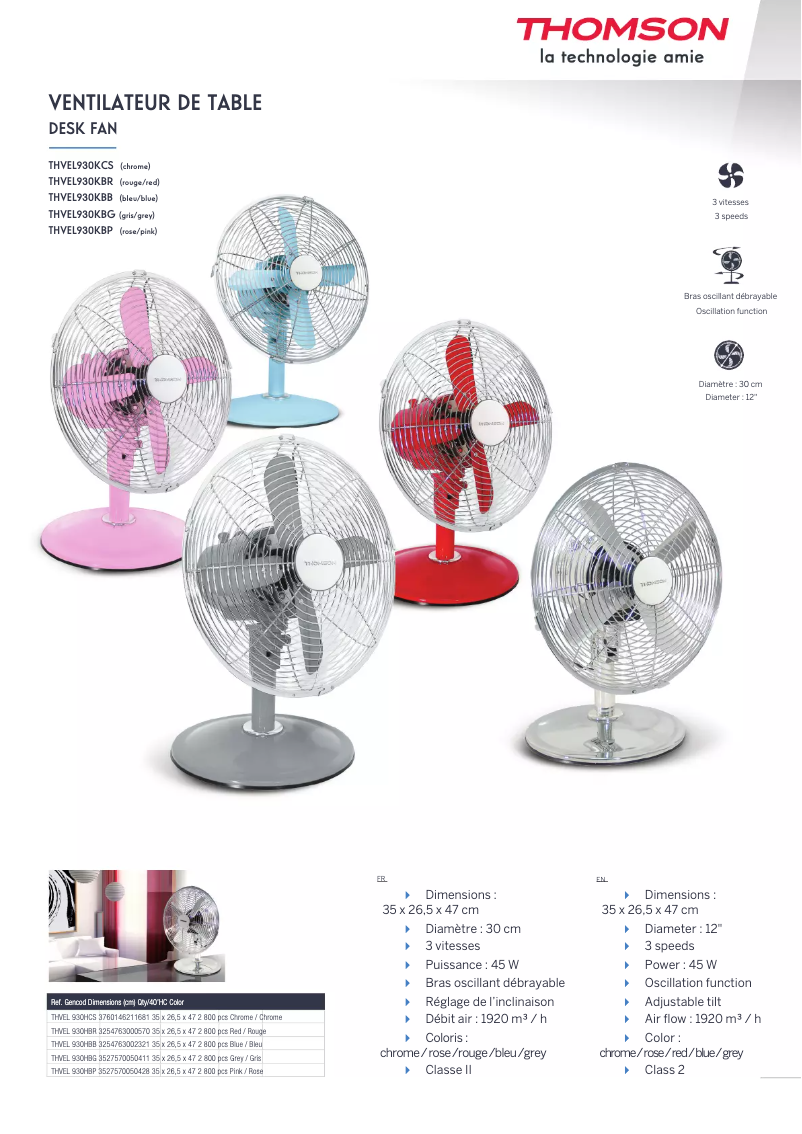Page n°1 - Fiche technique Thomson THVEL930K