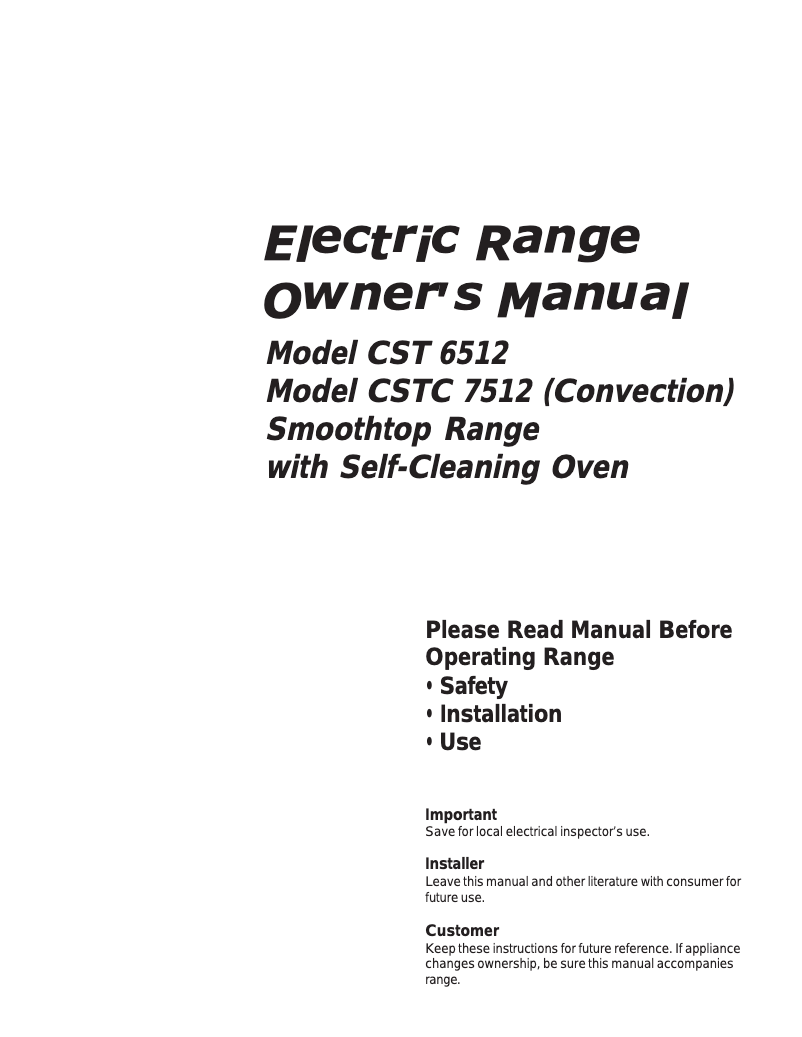 Page n°1 - Manuel utilisateur Caloric CSTC7512WW