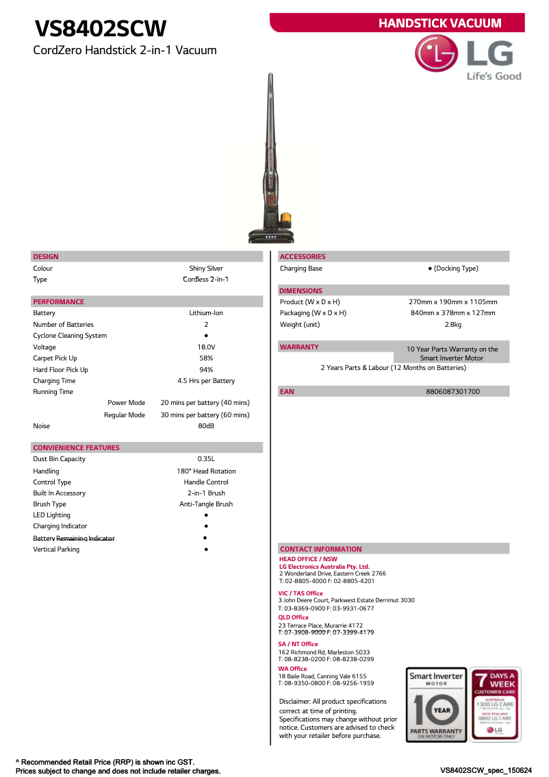 Image de la première page du manuel de l'appareil VS8402SCW