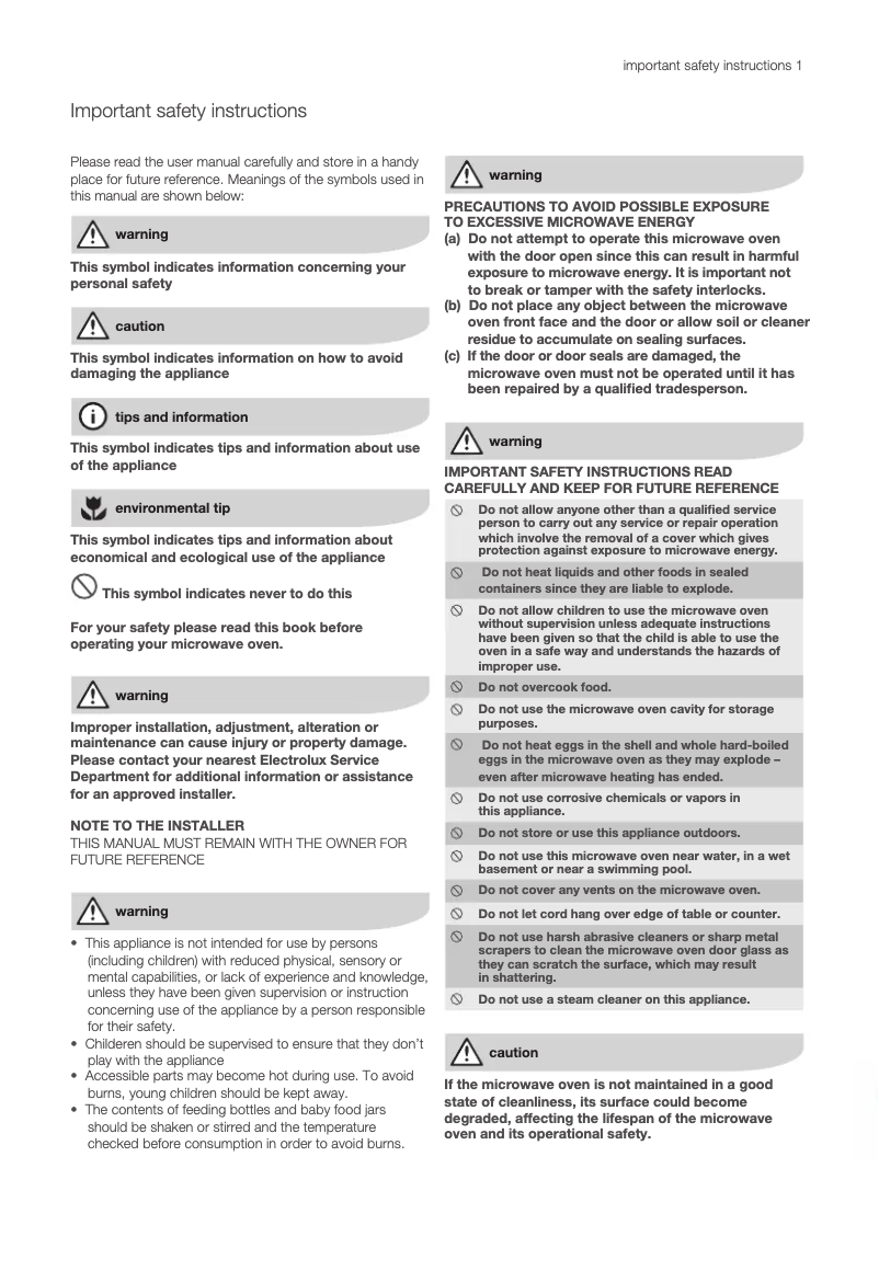 Page 1 de la notice Manuel utilisateur Electrolux EMS3067X