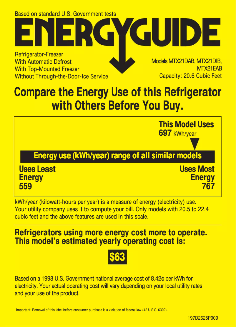 Page n°1 - Label énergétique RCA MTX21EABAA