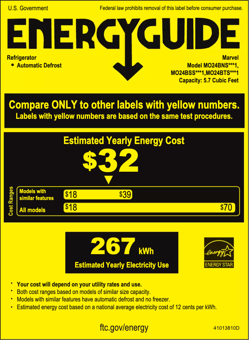 Page 1 de la notice Label énergétique Marvel MO24BTSMRS
