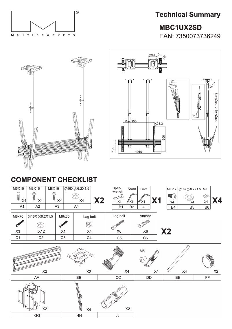 Page n°1 - Manuel utilisateur Multibrackets M Ceiling Mount Pro MBC1UX2SD