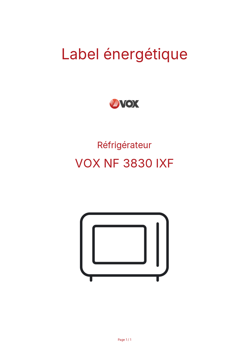 Page n°1 - Label énergétique VOX NF 3830 IXF