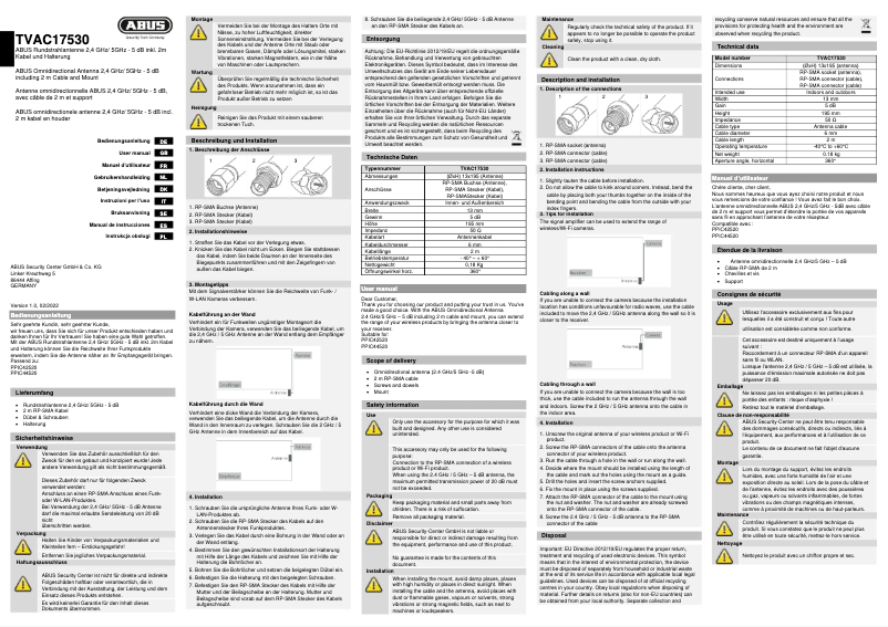 Page n°1 - Manuel utilisateur Abus TVAC17530