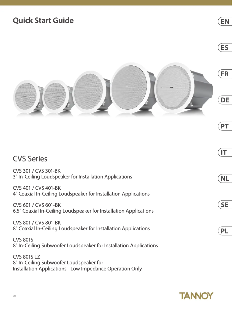 Page 1 de la notice Guide de démarrage rapide Tannoy CVS 801S