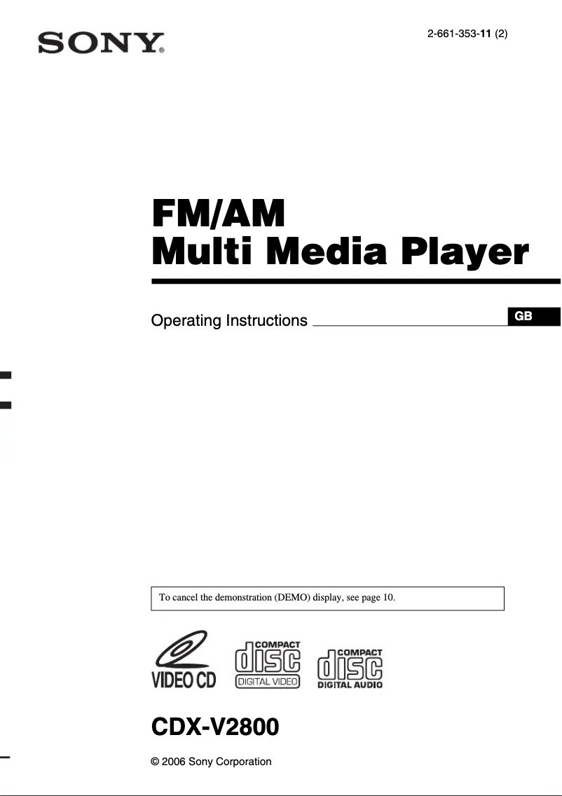 Página 1 del manual Manual de usuario Sony CDX-V2800