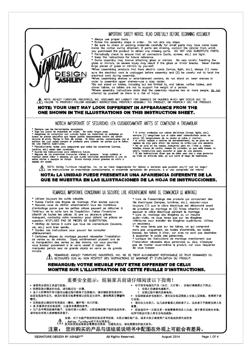 Page n°1 - Manuel utilisateur Signature Design by Ashley L725059