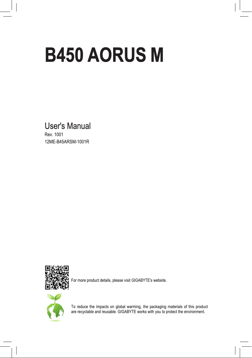 Page n°1 - Manuel utilisateur Gigabyte B450 Aorus M