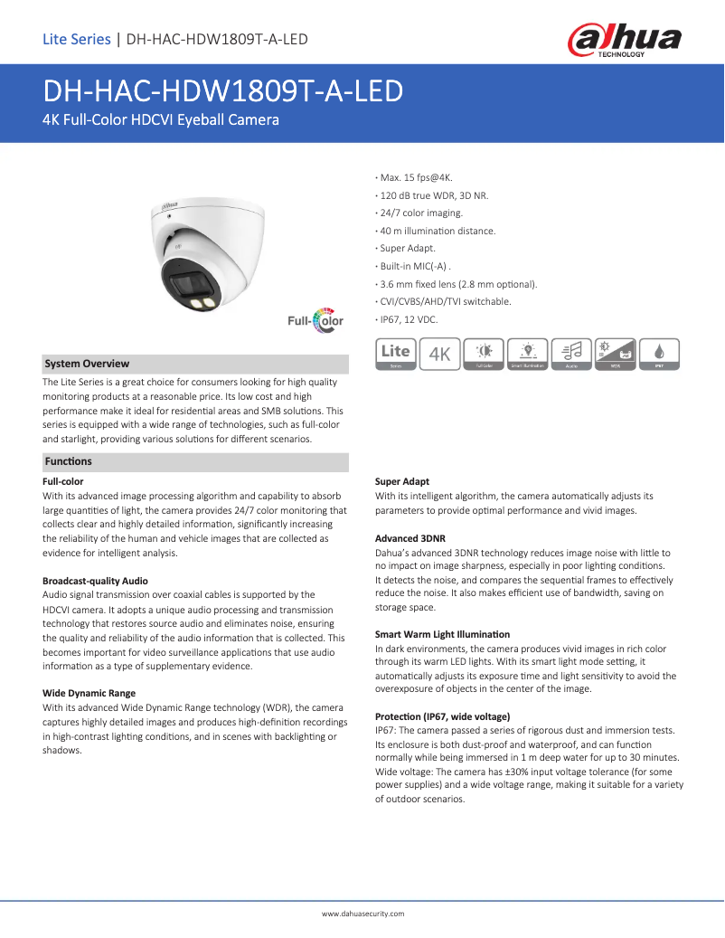 Image de la première page du manuel de l'appareil HAC-HDW1809T-A-LED