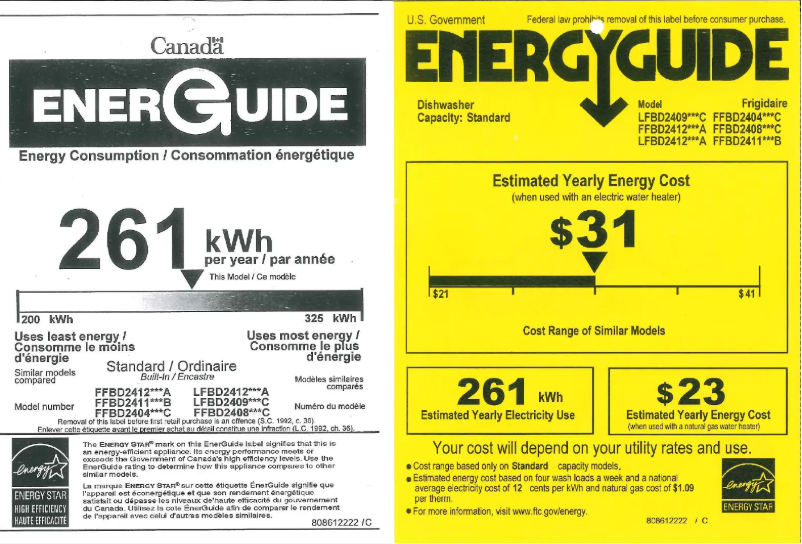 Page 1 de la notice Label énergétique Frigidaire FFBD2412S