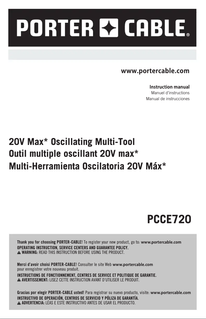 Page n°1 - Manuel utilisateur Porter-Cable PCCE720