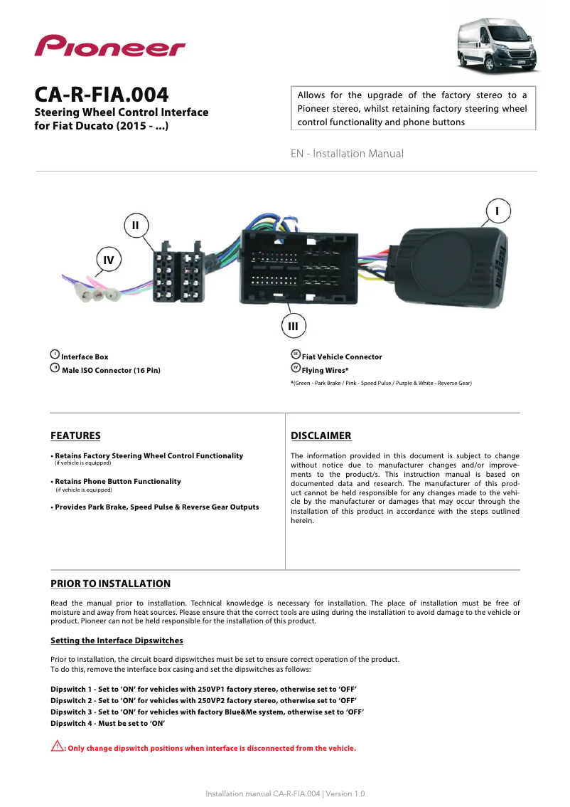 Page n°1 - Manuel utilisateur Pioneer CA-R-FIA.004