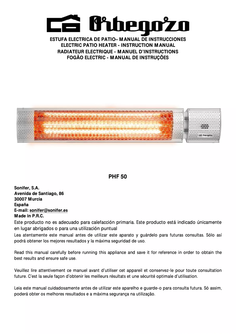 Page 1 de la notice Manuel utilisateur Orbegozo PHF 50