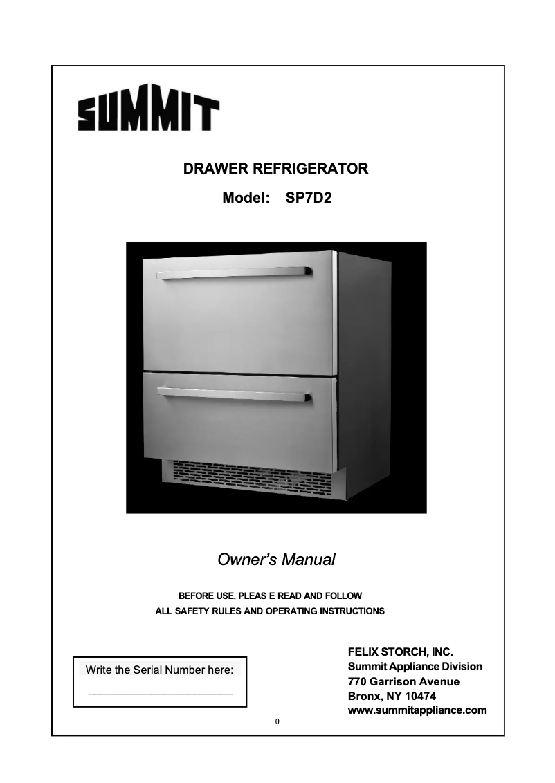 Page n°1 - Manuel utilisateur Summit SP7D2