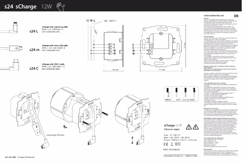 Page 1 de la notice Manuel utilisateur Smart things s24c