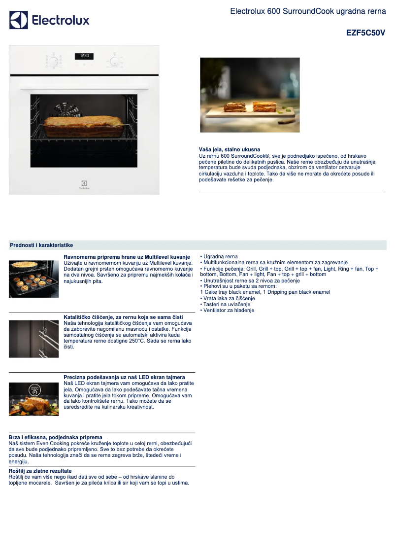 Page 1 de la notice Fiche technique Electrolux EZF5C50V