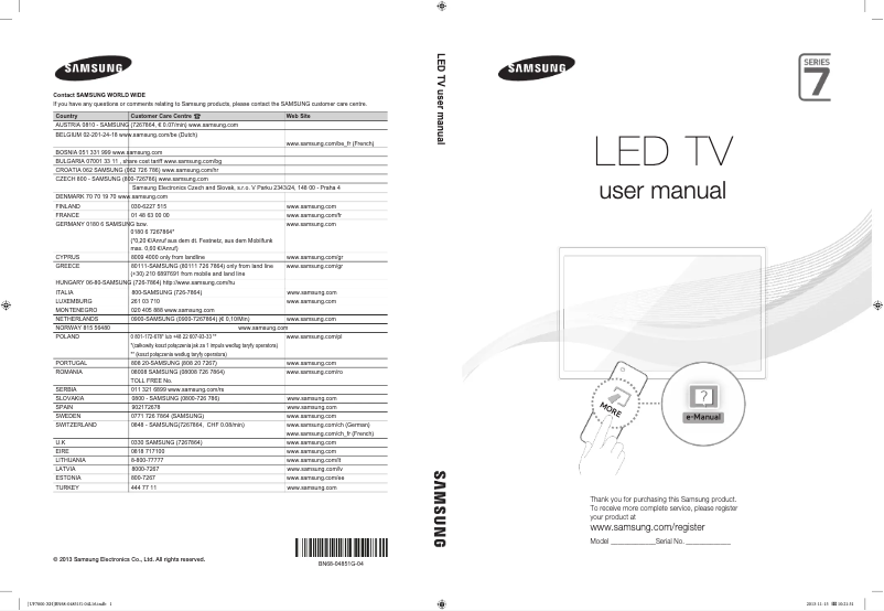 Page 1 de la notice Manuel utilisateur Samsung UE46F7000ST