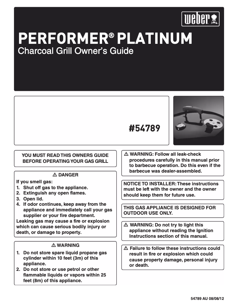 Page 1 de la notice Manuel d'utilisation et d'entretien Weber Performer Platinum