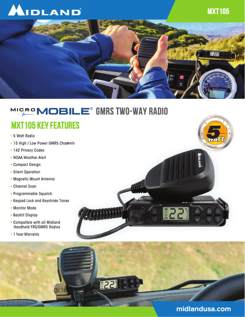 Page 1 de la notice Fiche technique Midland MicroMobile MXT105