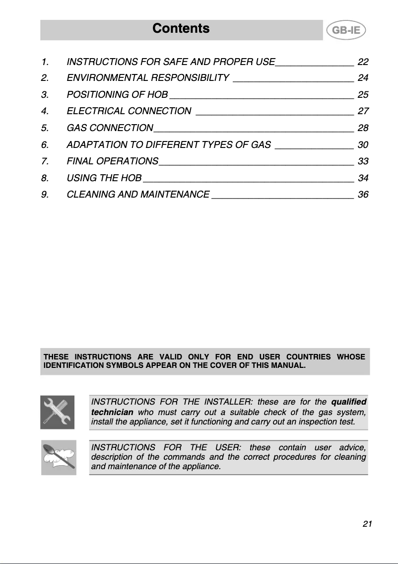 Page 1 de la notice Manuel utilisateur Smeg SE70S6
